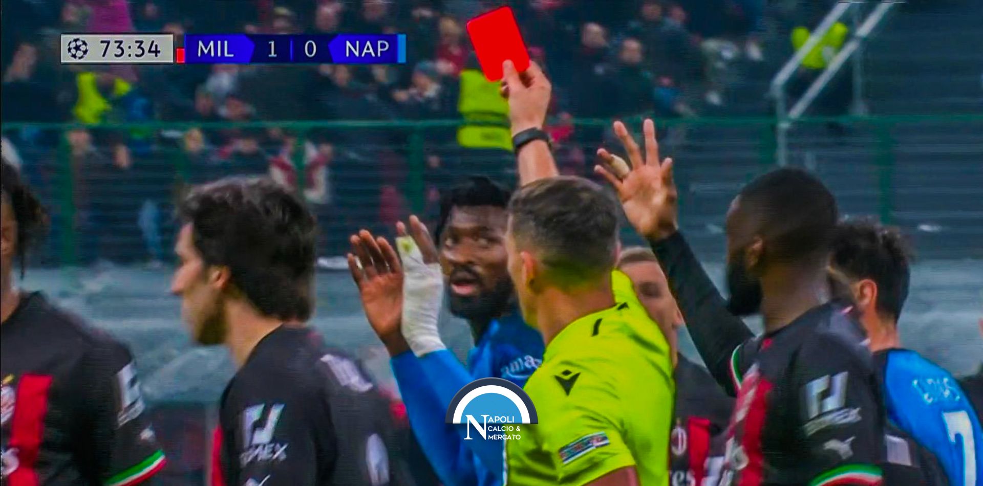 espulsione anguissa rosso moviola milan napoli champions league